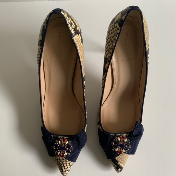 J. Crew Elsie Heel in Snake Embossed Leather with Bow, Pointy Toe Size 8.5 - Picture 7 of 10